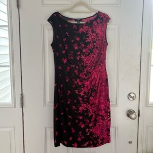 Chaps Black and Pink Asymmetrical Ruched Sheath Dress